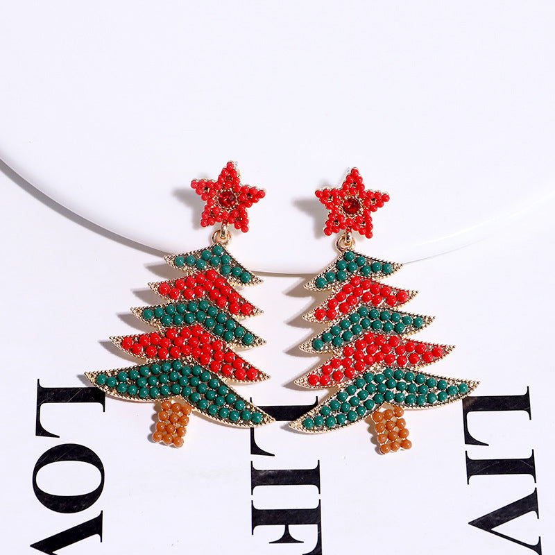 Alloy Christmas Tree Earrings (Minimo de Compra 2) MIC-DWKM002