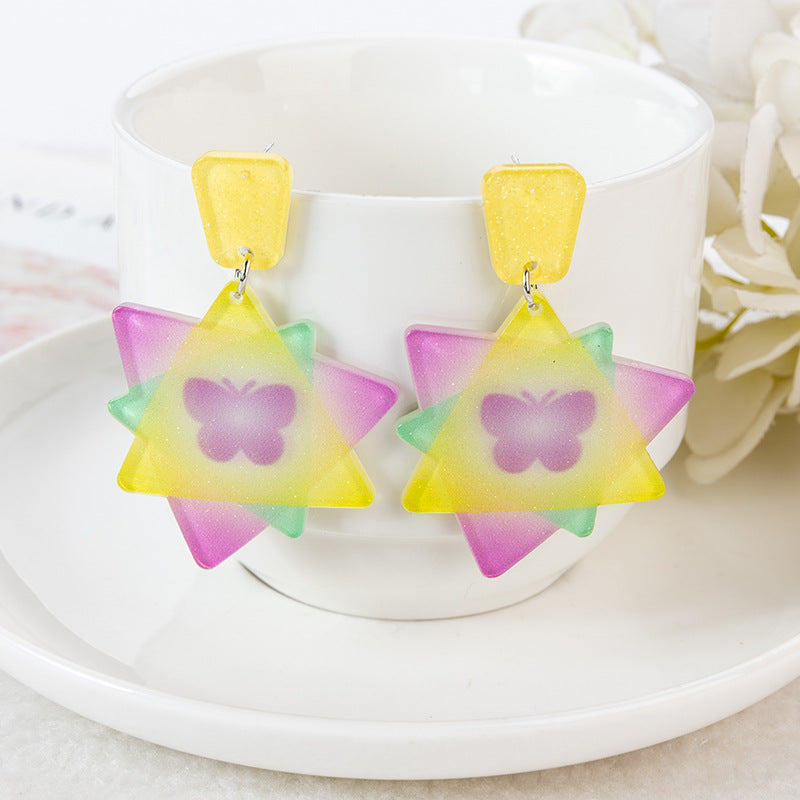 Acrylic embossed printed love earrings (Minimo de Compra 2) MIC-YouY013