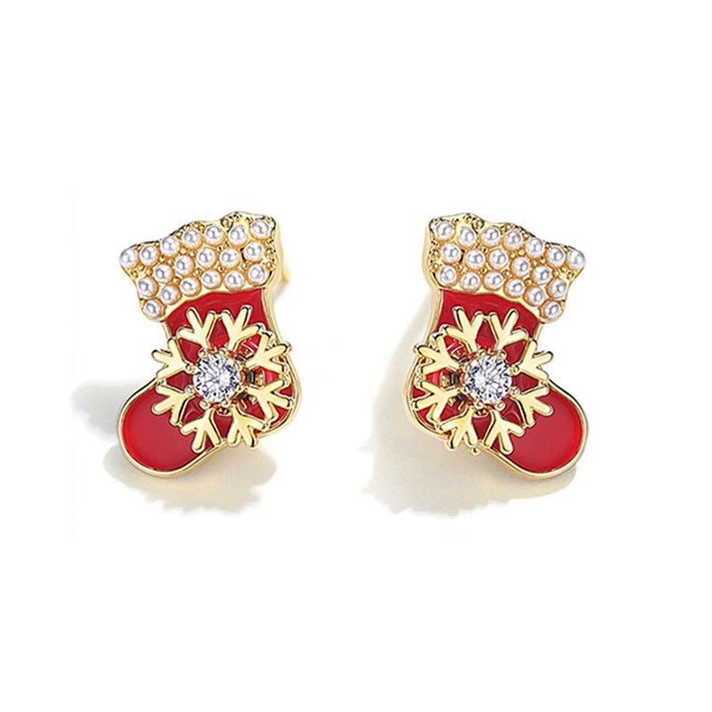 Alloy Red Socks Snowflake Earrings (Minimo de Compra 2) MIC-DuoL002