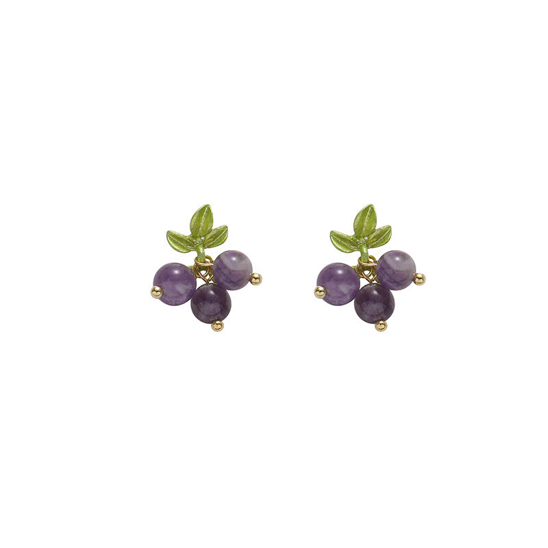 925 silver needle spring baking varnish grape earrings MIC-KGG024