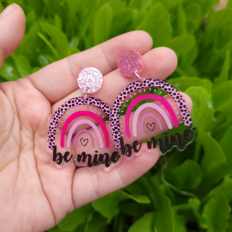 Acrylic Pink Leopard Pattern Sparkling Pink Earrings MIC-XueP142