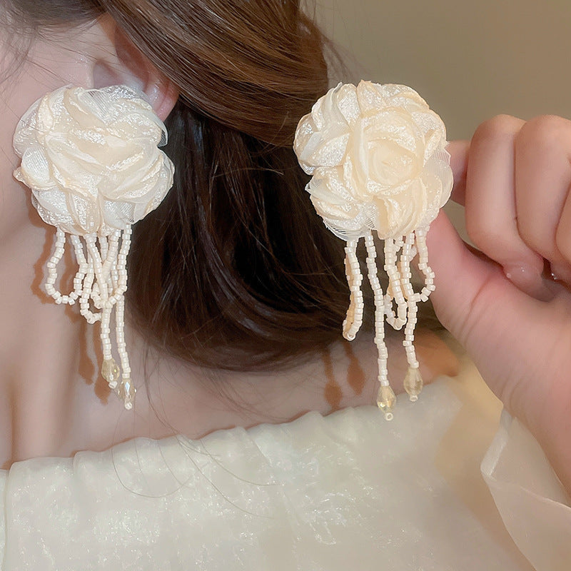 Alloy Pink Flower Pearl Earrings (Minimo de compra 2) MIC-FengM002