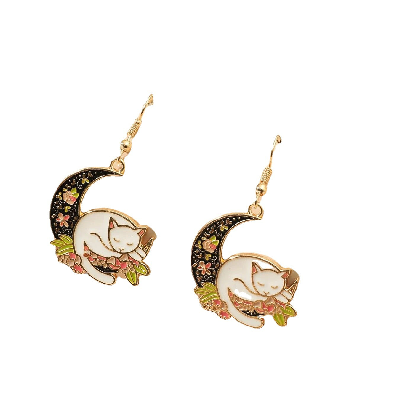 Acrylic black moon hugging cat earrings (Minimo de compra 2) MIC-JianL002