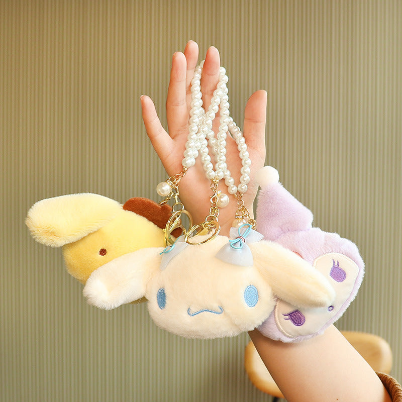 Cartoon Plush Doll Pendant Pearl Lanyard Keychain (M) Huofan004