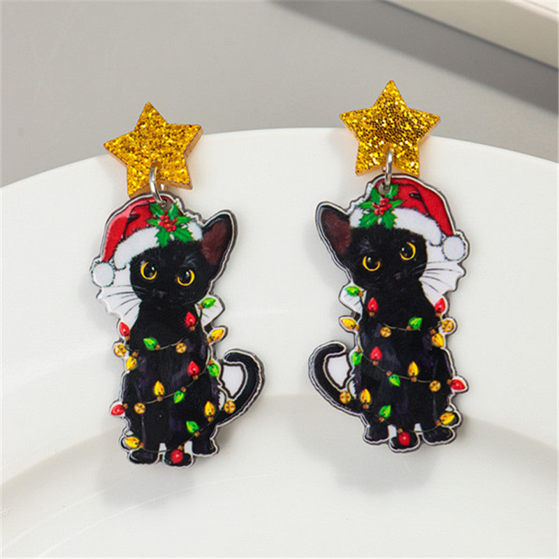 Acrylic Christmas Versatile Cat Earrings MYA-ChouD027