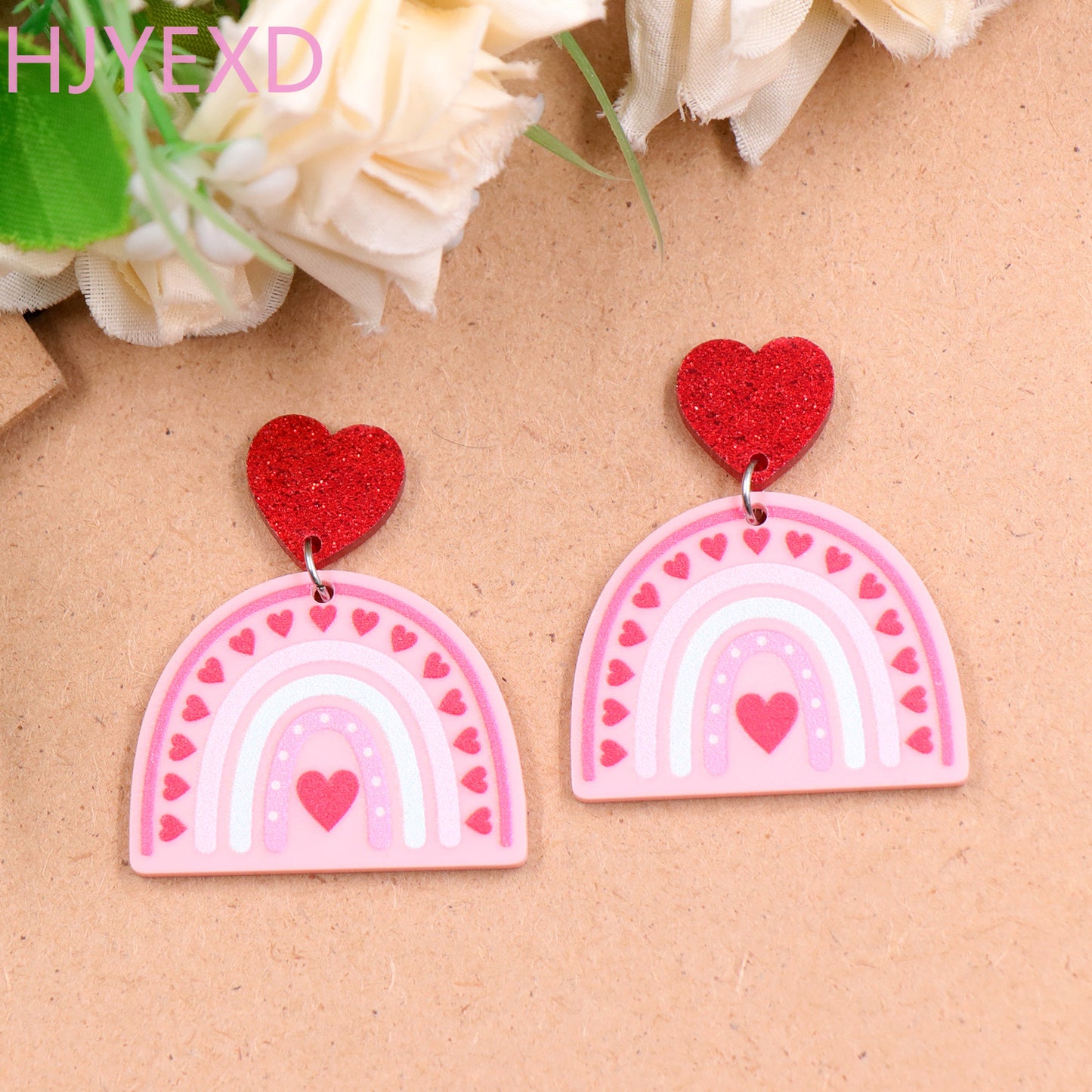 Acrylic Rainbow Love Earrings (Minimo de compra 5) MYA-XiaoY076