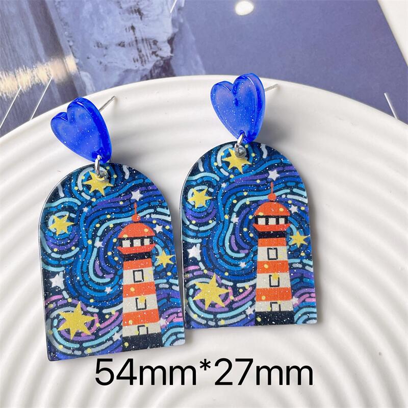 Alloy landscape oil painting retro earrings MIC-FanX017