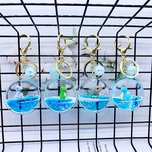 Keychains  Acrylic Quicksand Liquid Pendant Cartoon Dinosaur Shark MOQ≥2 DMF018