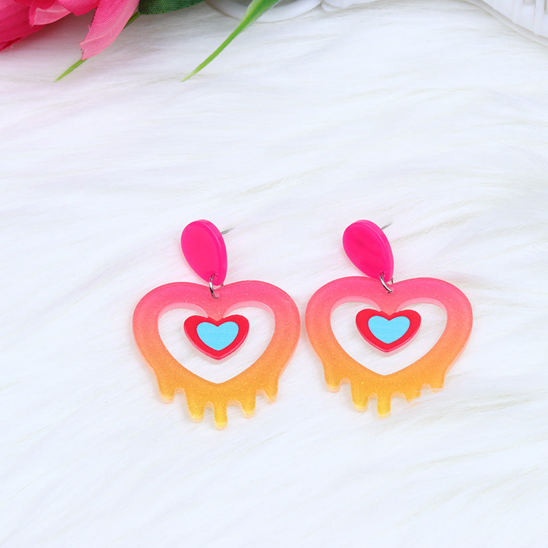 Acrylic Peach Heart Love Rainbow Earrings MIC-DuA089