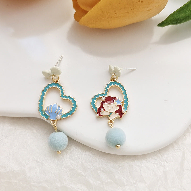 Alloy cartoon asymmetric heart earrings (Minimo de Compra 2) MYA-BLD082