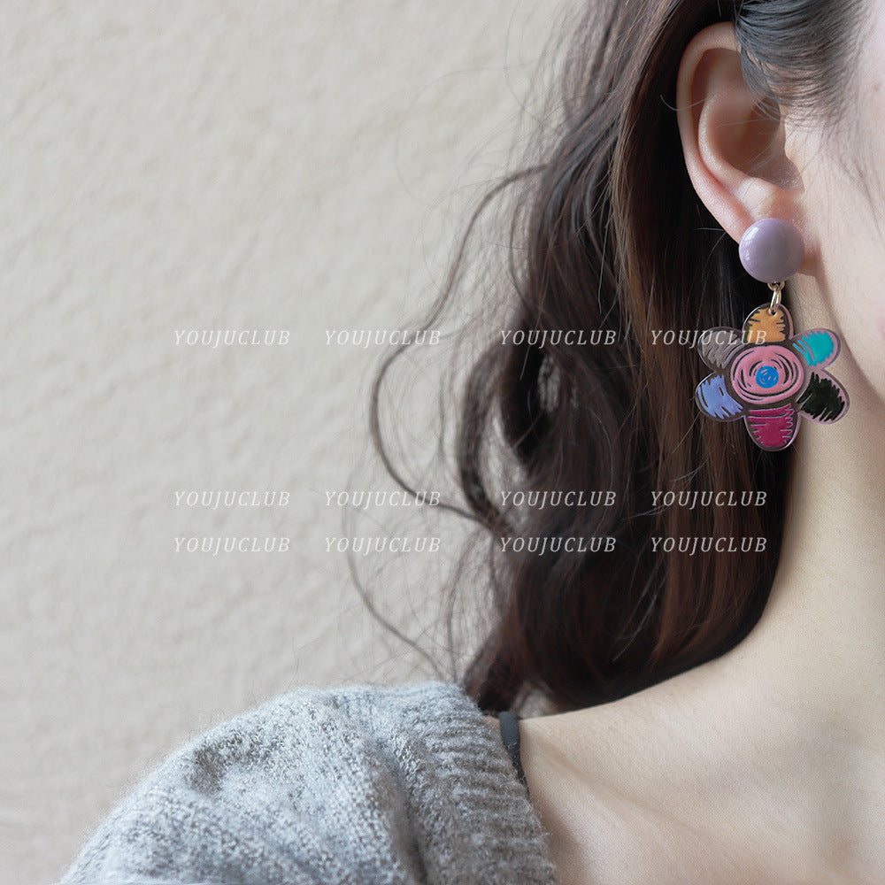 Alloy powder contrasting graffiti flower earrings (Minimo de Compra 2) MIC-JinYi001