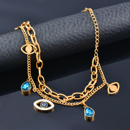 Bracelet Stainless Steel Blue Water Drop Eyes Cross Love Heart Pendant KMeng006