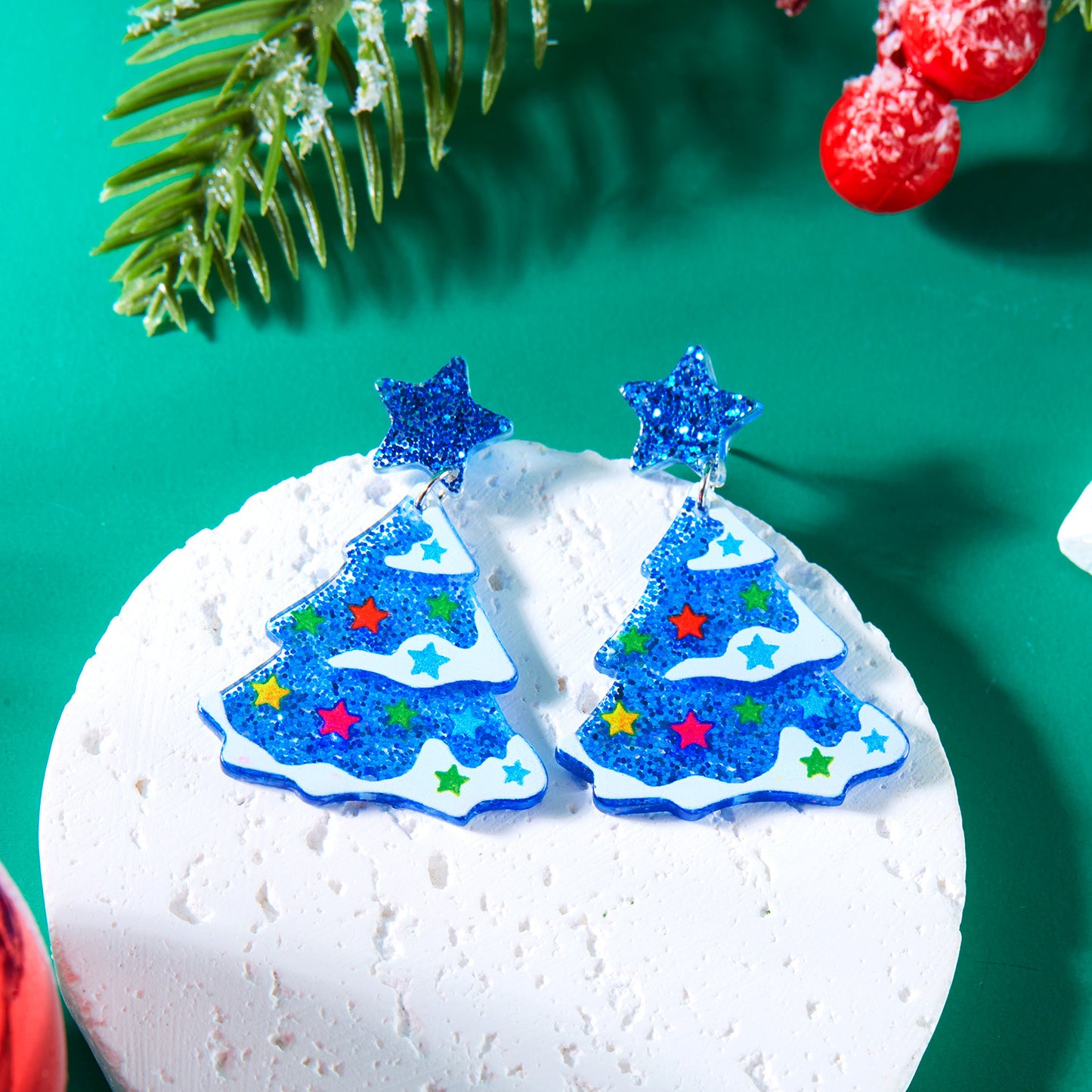 Alloy cartoon colored Christmas tree earrings MIC-ChuY007