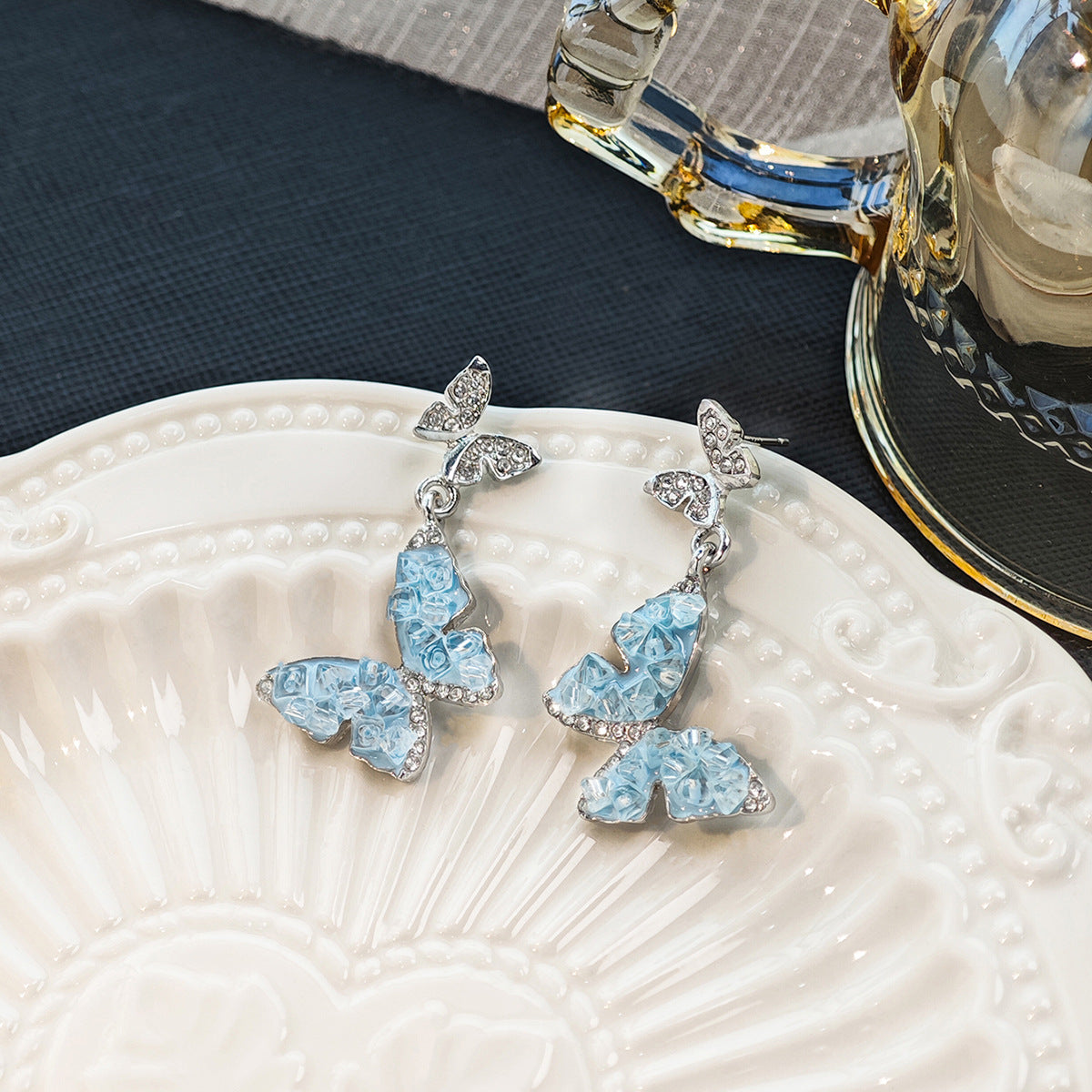 Alloy Fresh Blue Butterfly Earrings MIC-MDD167