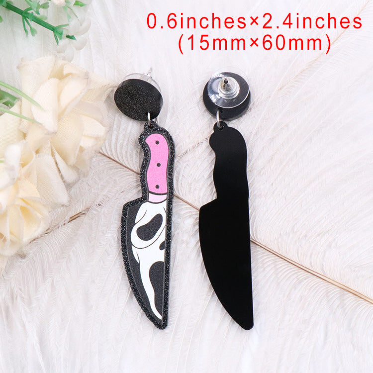 Acrylic Halloween Knife Ghost Skull Earrings (Minimo de compra 5) MIC-XiaoY046