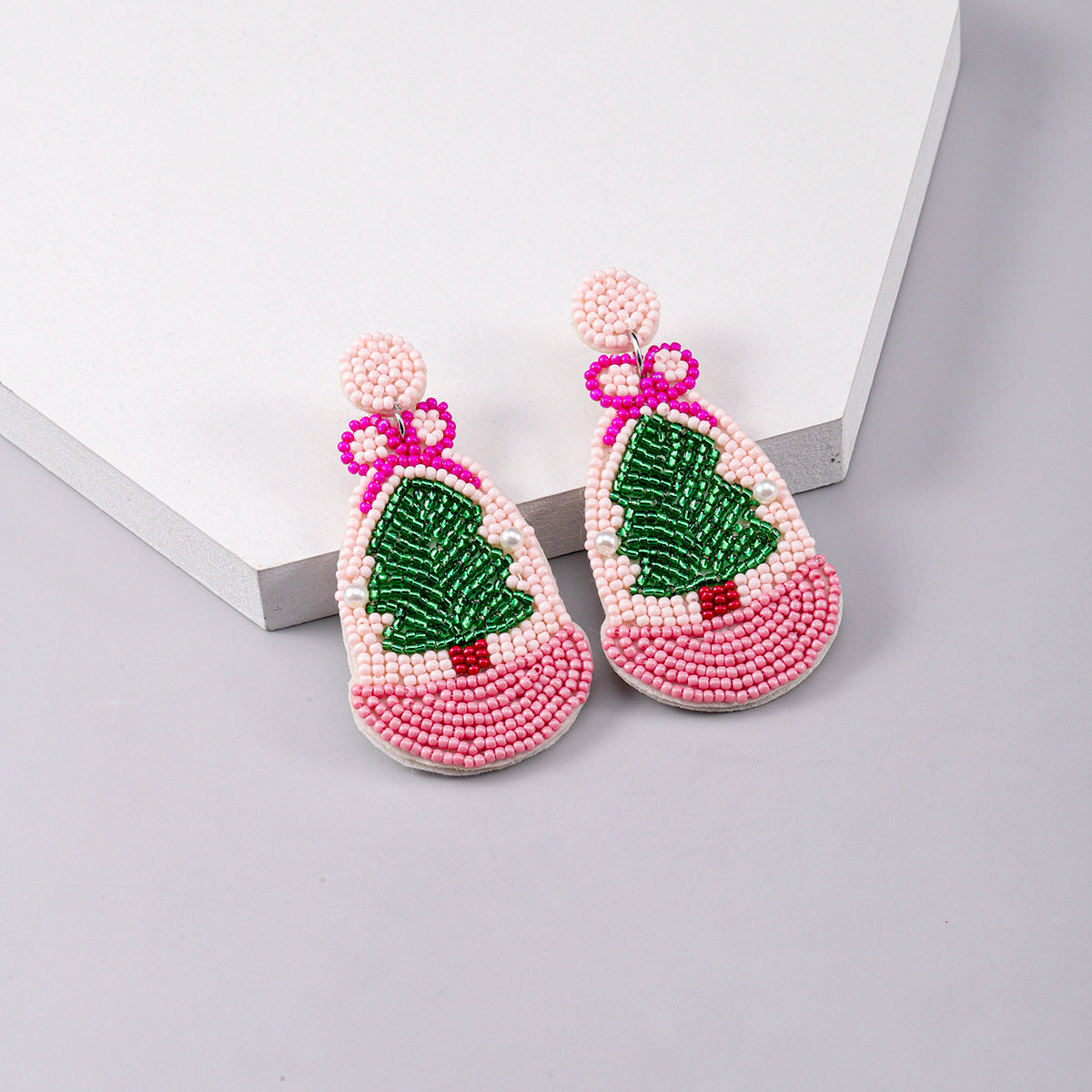 Alloy Pink Christmas Tree Earrings (Minimo de Compra 2) MYA-DWKM001