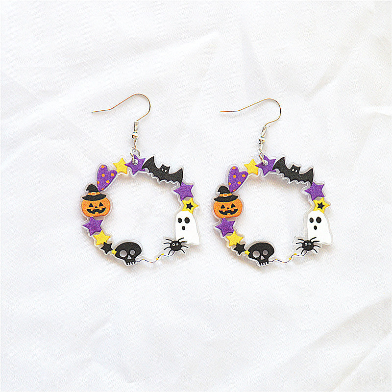 Acrylic Ghost Ring Skull Earrings MIC-XieN067