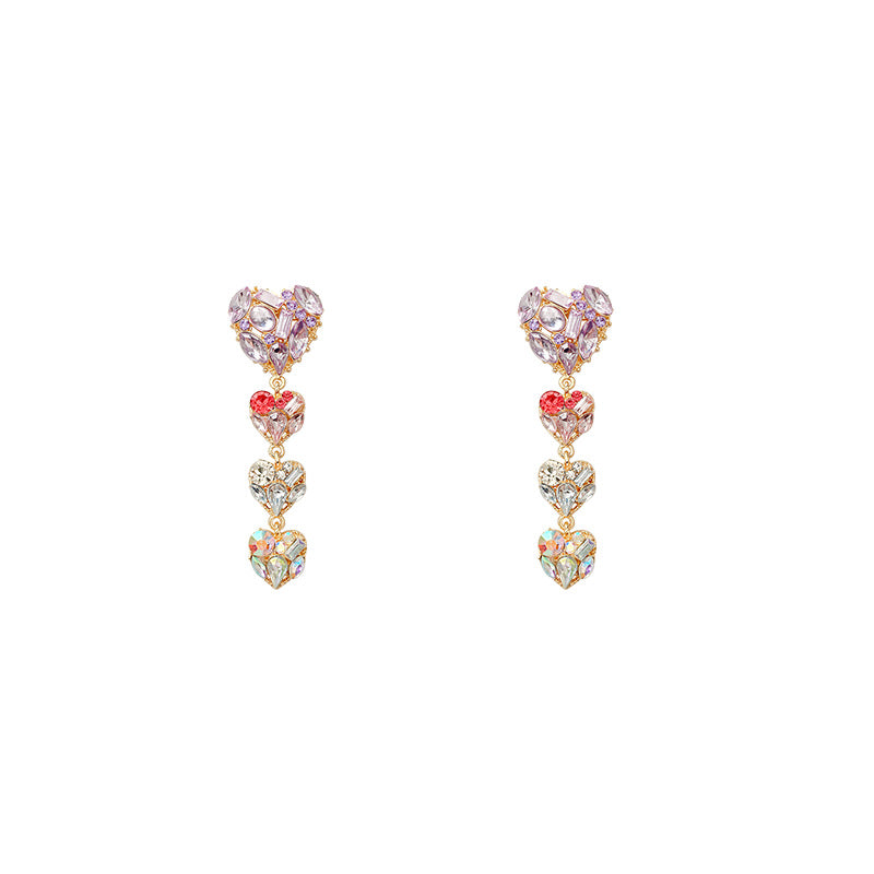 Alloy full diamond purple heart earrings MIC-HuaY002