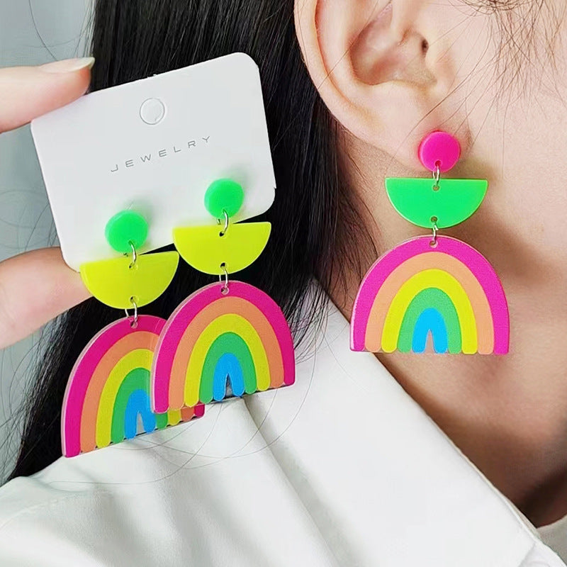 Alloy New Geometric Rainbow Earrings (Minimo de Compra 2) MIC-DuA058