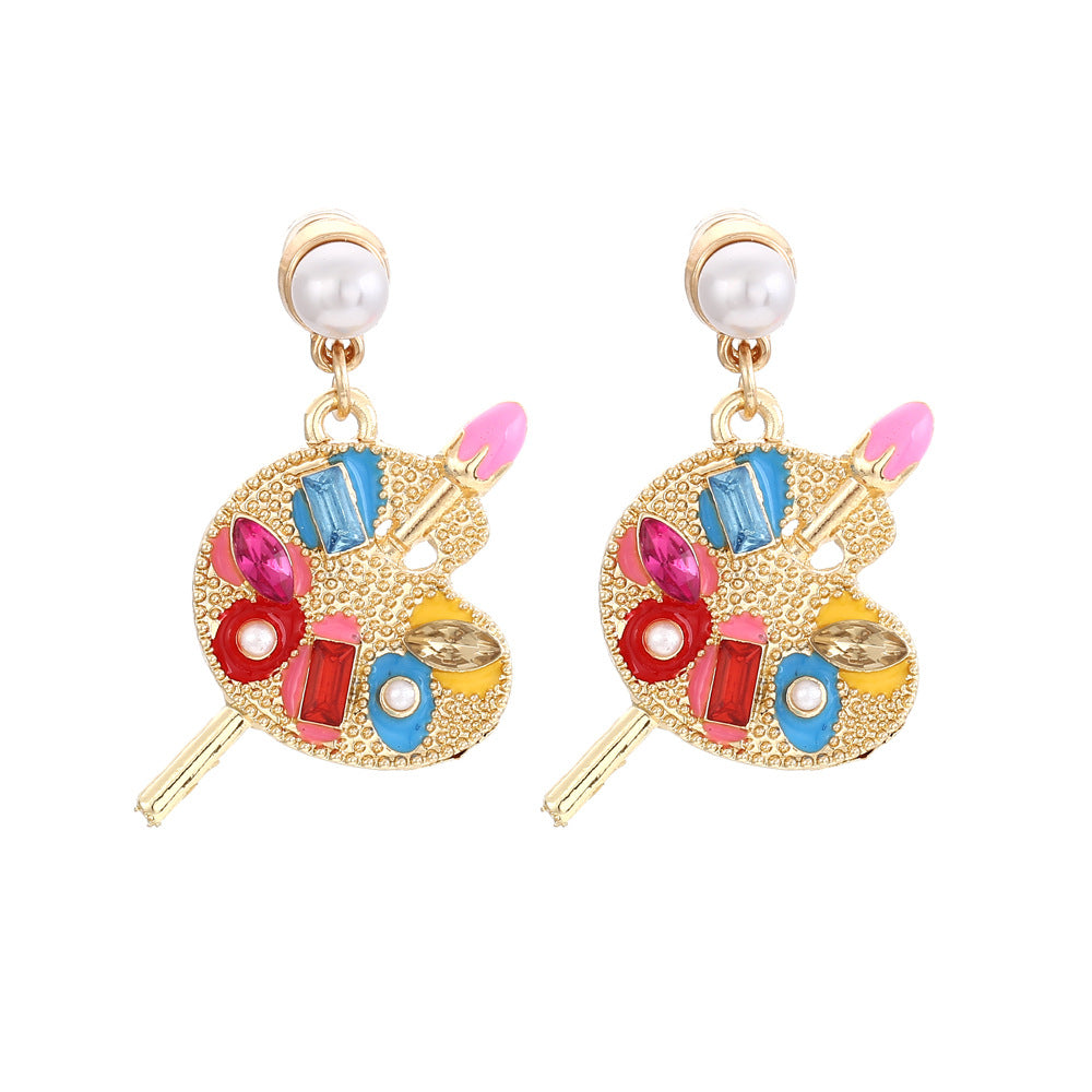 Alloy oil painting brush drawing board earrings MIC-ManY004