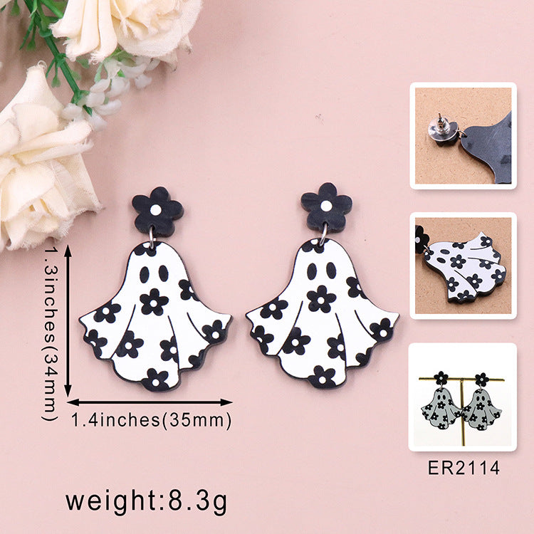 Acrylic Halloween Flower Ghost Earrings (Minimo de compra 5) MIC-XiaoY051