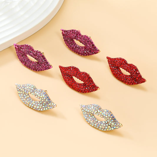 Alloy full diamond lip earrings MIC-JiuL015