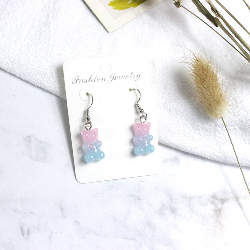 Acrylic Gradient Candy Little Bear Earrings  (Minimo de Compra 2) MYA-PingH015