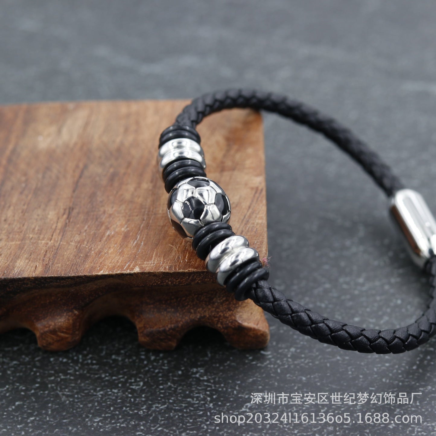 Bracelet Stainless Steel Football Braided Leather Cord SJMH001