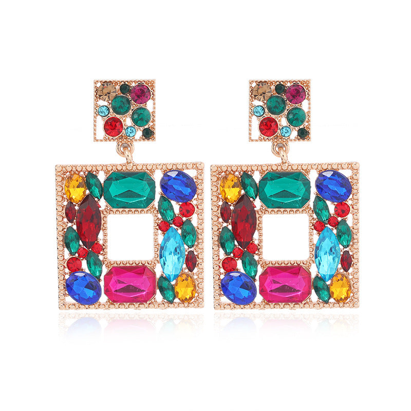 Alloy colored diamond exaggerated quadrilateral ear clip (Minimo de compra 2) MIC-ManT015