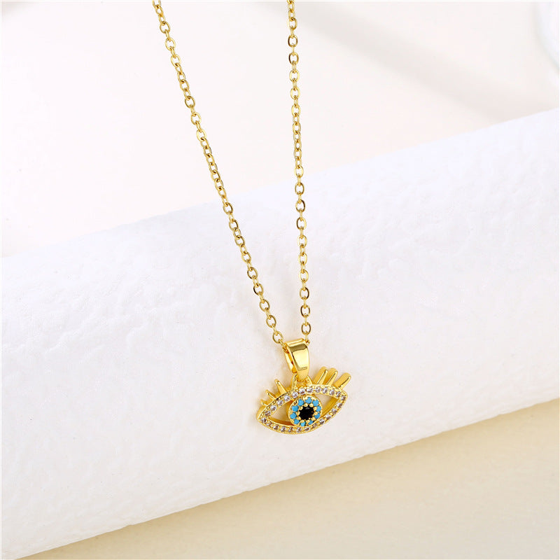 Necklace Stainless Steel Full Diamond Zircon Blue Eyes QR011