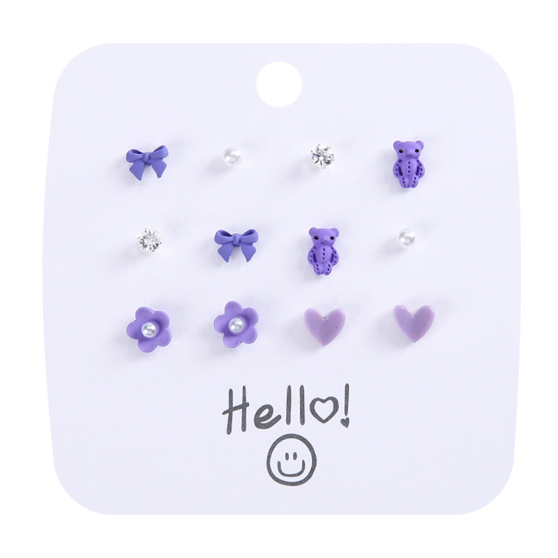 Alloy Flower Butterfly 6 Pair Earrings (Minimo de Compra 5) MIC-ShiY007