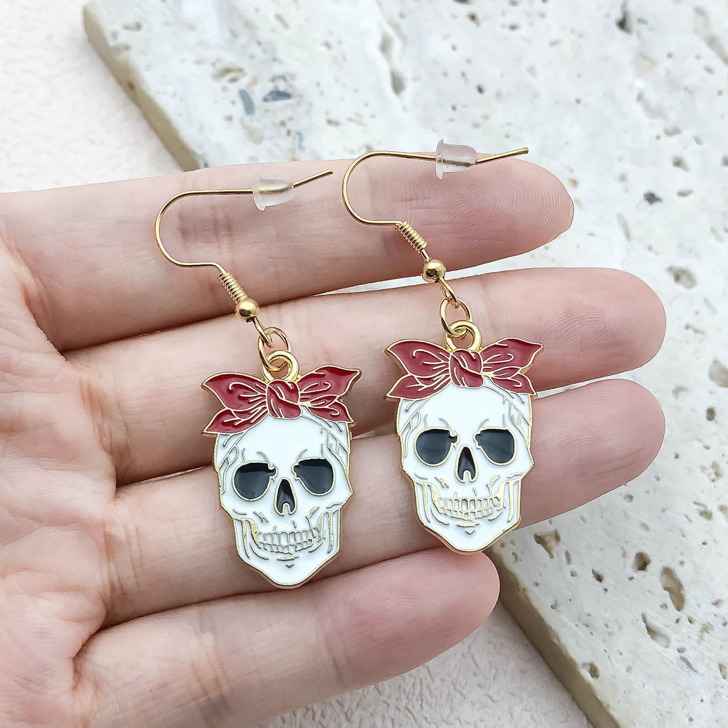 Alloy Halloween Bow Skull Earrings (Minimo de compra 5) MIC-OuL007