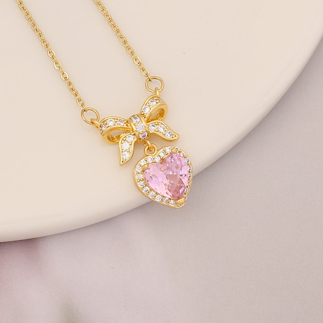 Necklaces Copper Zircon Stainless Steel Pink Butterfly Heart BingM024