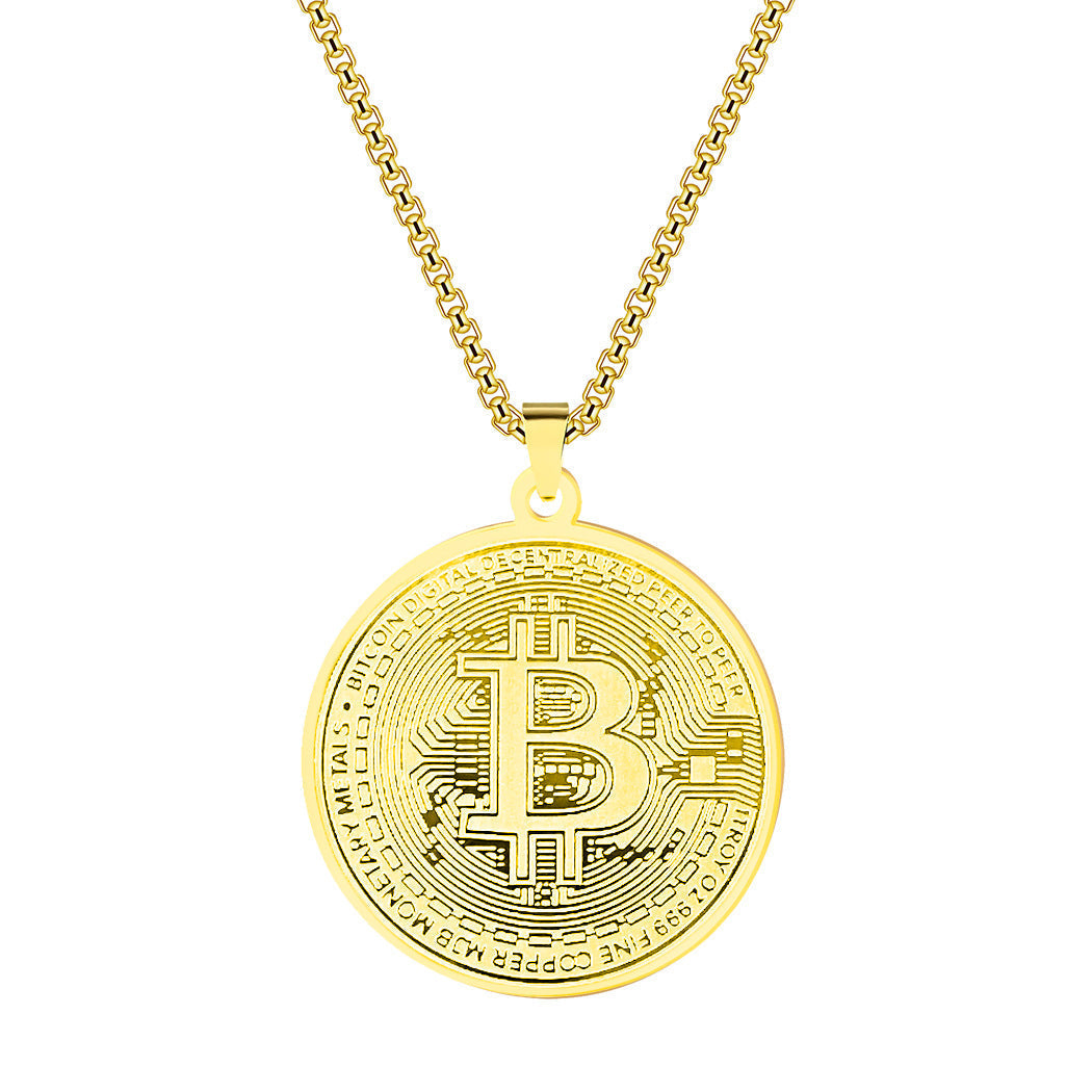 Stainless Steel Bitcoin Pendant Necklace