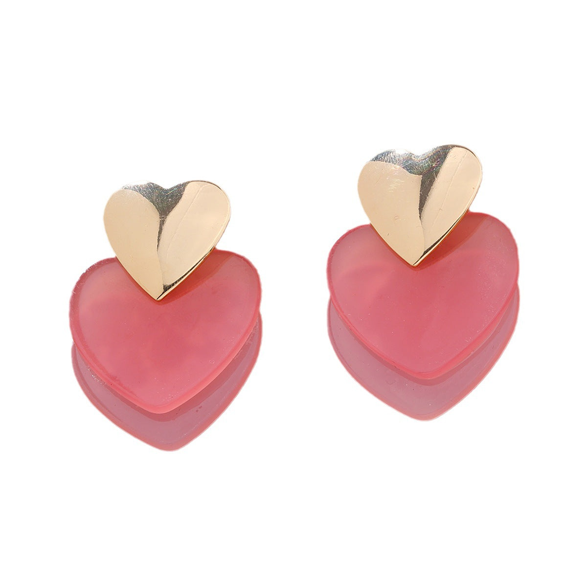 Alloy pink double layer heart earrings MIC-AYN014