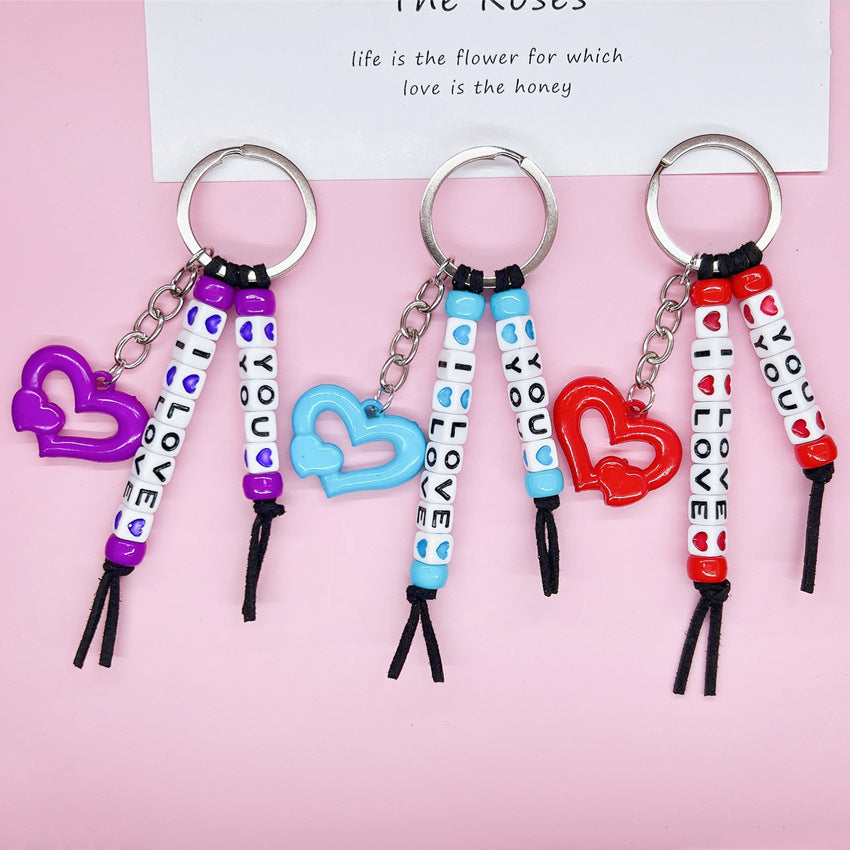 Keychains Acrylic Alloy Bohemia I LOVE YOU MIC-RRui001