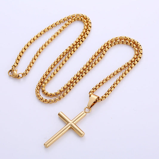 Stainless Steel Electroplated 18k Gold Smooth Cross Necklace