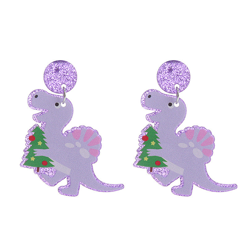 Acrylic Dinosaur Christmas Hat Earrings (Minimo de Compra 2) MIC-ChouT033