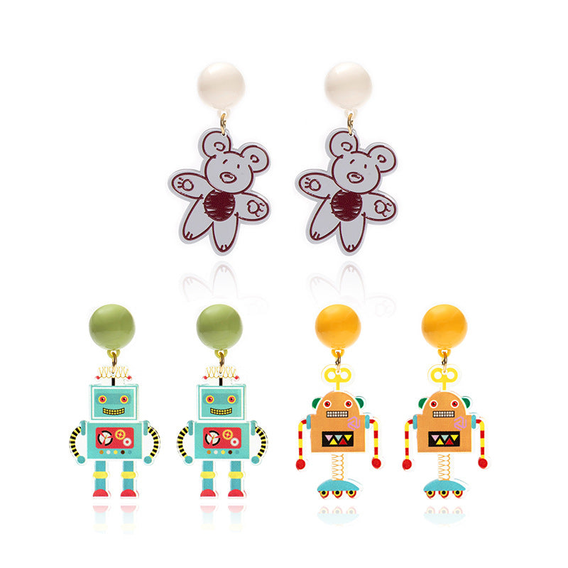 Acrylic Little Yellow Robot Earrings MIC-JuF011