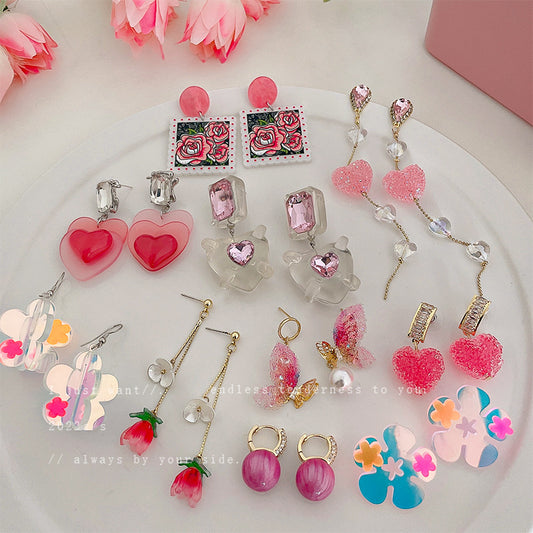 Alloy Pink Love Flower Earrings (Minimo de compra 2) MIC-FengM011