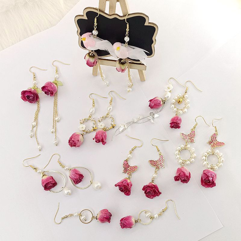 Alloy Eternal Rose True Flower Earrings MIC-MSY014