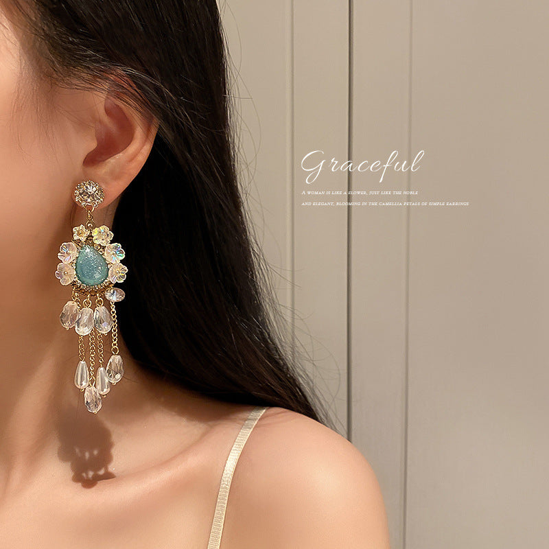 Alloy diamond inlaid crystal pearl earrings MIC-BAOY067