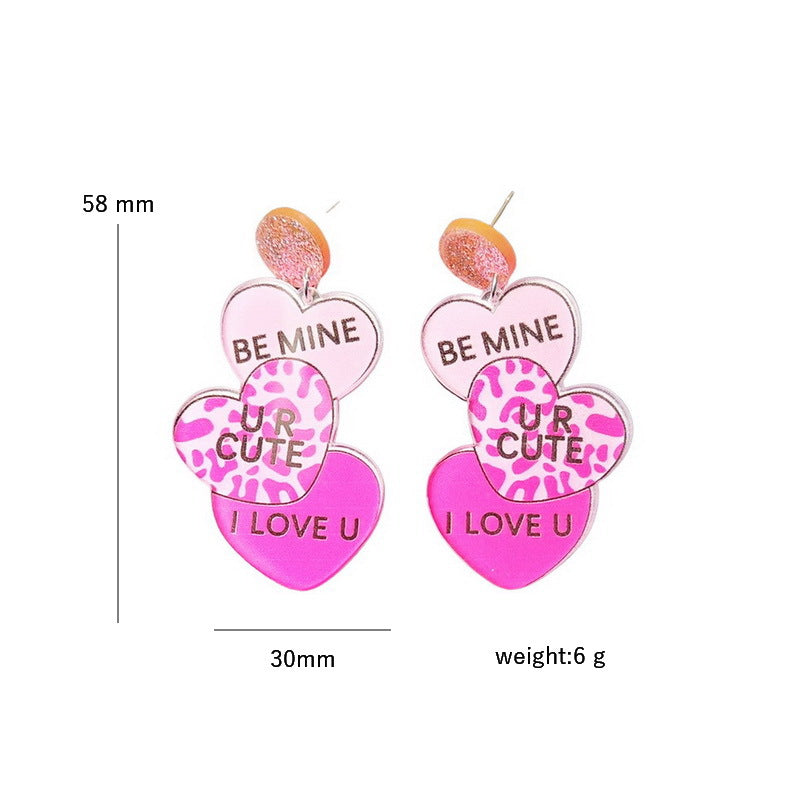 Acrylic Pink Leopard Pattern Sparkling Pink Earrings MIC-XueP142