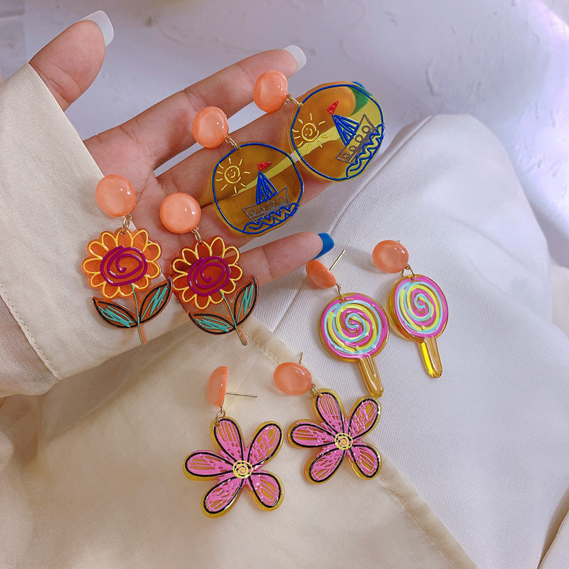 Alloy hand-painted lollipop flower earrings (Minimo de Compra 2) MIC-XingS016