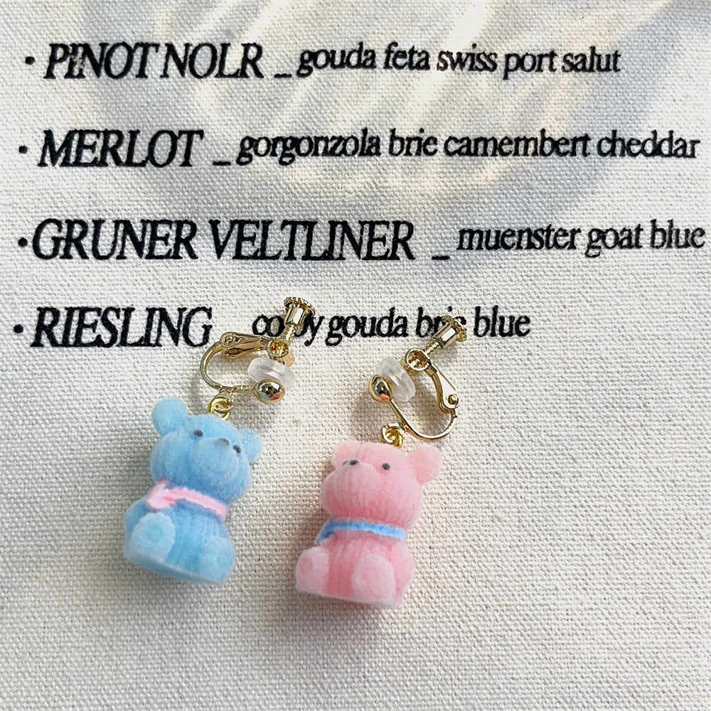 Alloy flocked three-dimensional bear earrings MIC-AXing009