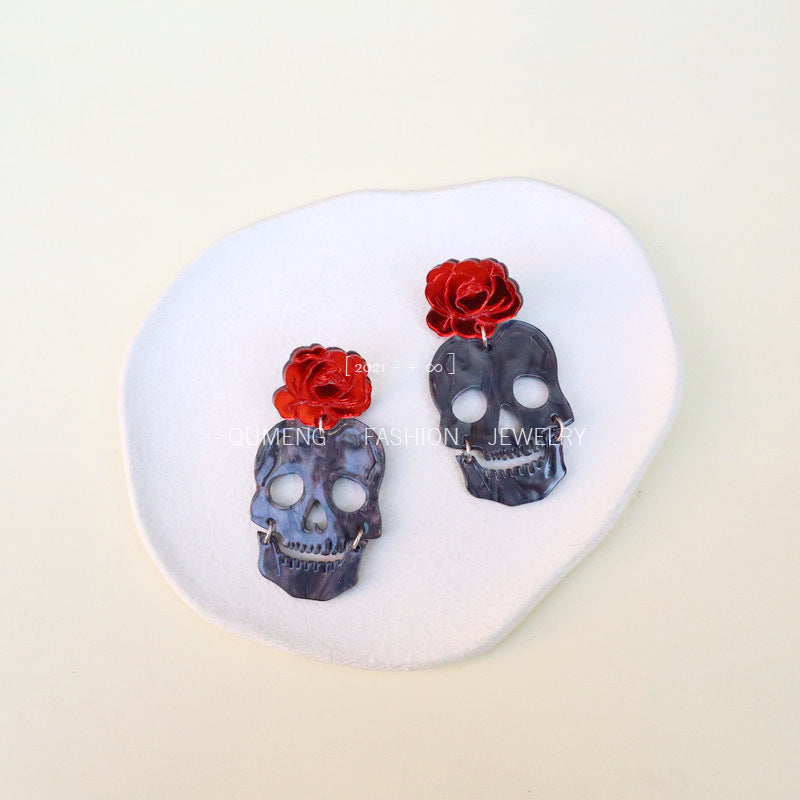 Acrylic Halloween New Skull Earrings (Minimo de Compra 3) MIC-OuG067