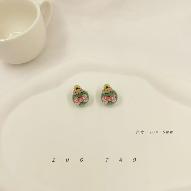 Flocking New Flower Bear Bow Earrings MIC-XingW006