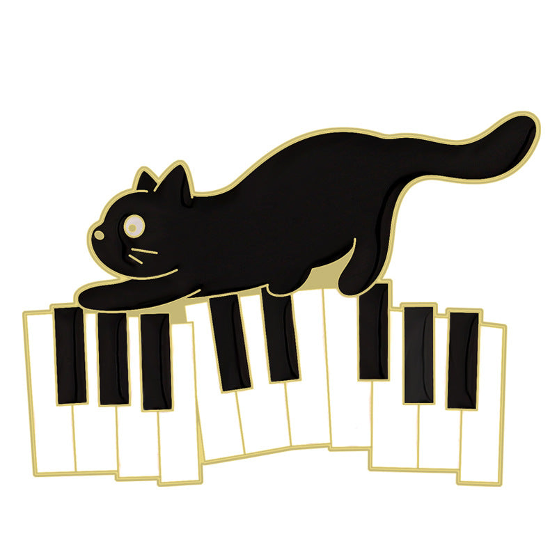 Alloy Black Cat Piano Note brooch MIC-QinS009