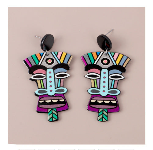 Acrylic Abstract Face Mask Earrings MIC-ChouD025