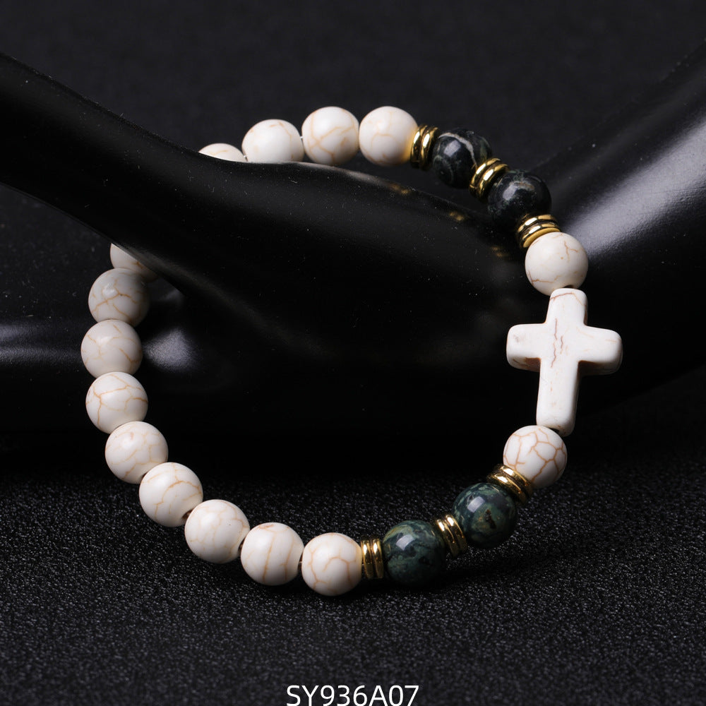 Alloy Double Circle Powder Crystal Volcanic Stone Bracelet MIC-XiuH016